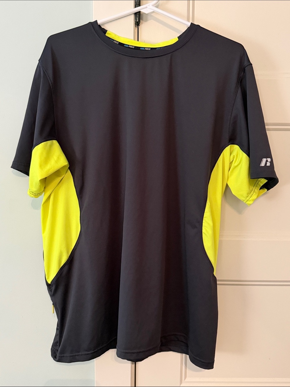 Russell Athletic Grey & Neon Yellow Side-Panel Performance Shirt - Large 42-44
